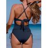imageAleumdr Womens Ribbed One Piece Swimsuit Tummy Control High Cut Bathing Suit Sexy V Neck Criss Cross MonikiniNavy Blue