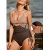 imageAleumdr Womens Ribbed One Piece Swimsuit Tummy Control High Cut Bathing Suit Sexy V Neck Criss Cross MonikiniNude Brown