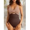 imageAleumdr Womens Ribbed One Piece Swimsuit Tummy Control High Cut Bathing Suit Sexy V Neck Criss Cross MonikiniNude Brown