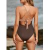 imageAleumdr Womens Ribbed One Piece Swimsuit Tummy Control High Cut Bathing Suit Sexy V Neck Criss Cross MonikiniNude Brown