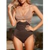 imageAleumdr Womens Ribbed One Piece Swimsuit Tummy Control High Cut Bathing Suit Sexy V Neck Criss Cross MonikiniNude Brown