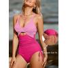 imageAleumdr Womens Ribbed One Piece Swimsuit Tummy Control High Cut Bathing Suit Sexy V Neck Criss Cross MonikiniPink Rose