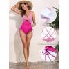 imageAleumdr Womens Ribbed One Piece Swimsuit Tummy Control High Cut Bathing Suit Sexy V Neck Criss Cross MonikiniPink Rose