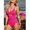 imageAleumdr Womens Ribbed One Piece Swimsuit Tummy Control High Cut Bathing Suit Sexy V Neck Criss Cross MonikiniRose Red