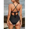 imageAleumdr Womens Ribbed One Piece Swimsuit Tummy Control High Cut Bathing Suit Sexy V Neck Criss Cross MonikiniShell Edge Black