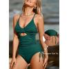 imageAleumdr Womens Ribbed One Piece Swimsuit Tummy Control High Cut Bathing Suit Sexy V Neck Criss Cross MonikiniVintage Green