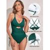 imageAleumdr Womens Ribbed One Piece Swimsuit Tummy Control High Cut Bathing Suit Sexy V Neck Criss Cross MonikiniVintage Green