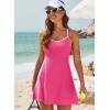 imageAleumdr Womens Ribbed One Piece Swimsuits Modest Swim Dress Tummy Control Adjustable Straps Bathing Suit with PocketsHot Pink