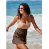 imageAleumdr Womens Ribbed One Piece Swimsuits Modest Swim Dress Tummy Control Adjustable Straps Bathing Suit with PocketsOatmeal