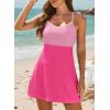 imageAleumdr Womens Ribbed One Piece Swimsuits Modest Swim Dress Tummy Control Adjustable Straps Bathing Suit with PocketsPink