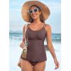 imageAleumdr Womens Tankini Bathing Suit 2 Piece Tummy Control Swimsuit Scallop Trim Tankini Top with BottomDark Brown
