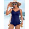 imageAleumdr Womens Tankini Bathing Suit 2 Piece Tummy Control Swimsuit Scallop Trim Tankini Top with BottomNavy Blue