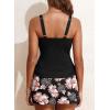 imageAleumdr Womens Tankini Swimsuit Two Piece Tummy Control Bathing Suit Twist Front Swim Tank Top with SkirtFloral Black