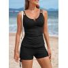 imageAleumdr Womens Two Piece Tankini Swimsuit Tummy Control Bathing Suit V Neck Swim Tank Top with BoyshortsBlack