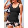 imageAleumdr Womens Two Piece Tankini Swimsuit Tummy Control Bathing Suit V Neck Swim Tank Top with BoyshortsFlora Black