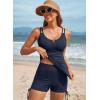 imageAleumdr Womens Two Piece Tankini Swimsuit Tummy Control Bathing Suit V Neck Swim Tank Top with BoyshortsNavy Blue