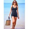 imageAleumdr Womens Two Piece Tankini Swimsuit Tummy Control Bathing Suit V Neck Swim Tank Top with BoyshortsNavy Blue