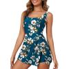 imageAleumdr One Piece Swimdress Swimsuit for Women Tummy Control Split Swim Dress Skirt Bathing Suit with PocketsBlue Printed