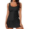 imageAleumdr Tankini Swimsuits for Women Swim Dress Two Piece Bathing Suit Square Neck Drawstring Tankini Tops with SkirtA1 Black