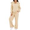 imageAleumdr Two Piece Outfits Half Zip Sweatshirt Sweatsuit Lounge Sets for Women Matching Set Wide Leg Sweatpant TracksuitA5 Apricot