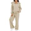 imageAleumdr Two Piece Outfits Half Zip Sweatshirt Sweatsuit Lounge Sets for Women Matching Set Wide Leg Sweatpant TracksuitA7 Beige