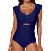imageAleumdr Two Piece Tankini Swimsuits for Women Cutout Tummy Control Bathing Suit Ruffled V Neck Tank Tops with BottomNavy Blue