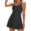 imageAleumdr Women One Piece Swimsuit Skirt Tummy Control Bathing Suit Color Block Swim Dress Swimwear with PocketsBlack