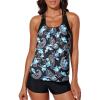 imageAleumdr Womens Blouson Striped Printed Push up Strappy TBack Tankini Top with ShortsAvailable in PlusBlack Blue