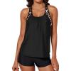 imageAleumdr Womens Blouson Striped Printed Push up Strappy TBack Tankini Top with ShortsAvailable in PlusLeopard