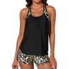 imageAleumdr Womens Blouson Striped Printed Push up Strappy TBack Tankini Top with ShortsAvailable in PlusLeopard Printed