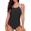 imageAleumdr Womens Color Block Print One Piece Swimsuits Athletic Training Swimwear Bathing SuitsP Black