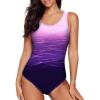 imageAleumdr Womens Color Block Print One Piece Swimsuits Athletic Training Swimwear Bathing SuitsPurple