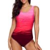 imageAleumdr Womens Color Block Print One Piece Swimsuits Athletic Training Swimwear Bathing SuitsRed