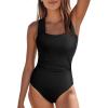 imageAleumdr Womens One Piece Swimsuit Ruched Tummy Control Bathing Suit Adjustable Strap Full Coverage SwimwearBlack