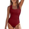 imageAleumdr Womens One Piece Swimsuit Ruched Tummy Control Bathing Suit Adjustable Strap Full Coverage SwimwearBurgundy