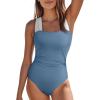 imageAleumdr Womens One Piece Swimsuit Ruched Tummy Control Bathing Suit Adjustable Strap Full Coverage SwimwearColor Blockreal Teal