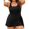 imageAleumdr Womens Plus Size Swimsuit One Piece Swim Dress Modest Full Coverage Tummy Control Bathing Suit with SkirtBlack