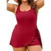 imageAleumdr Womens Plus Size Swimsuit One Piece Swim Dress Modest Full Coverage Tummy Control Bathing Suit with SkirtBurgundy