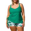 imageAleumdr Womens Plus Size Tankini Swimsuit 2 Piece Tummy Control Bathing Suit Blouson Tankni Top with Boy Short 2025Printed Green
