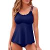 imageAleumdr Womens Tankini Bathing Suit 2 Piece Tummy Control Swimsuit Scallop Trim Tankini Top with BottomNavy Blue