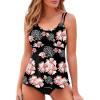 imageAleumdr Womens Tankini Bathing Suit 2 Piece Tummy Control Swimsuit Scallop Trim Tankini Top with BottomPrinted Black