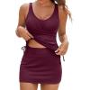 imageAleumdr Womens Tankini Swimsuit Two Piece Tummy Control Bathing Suit Twist Front Swim Tank Top with SkirtBurgundy