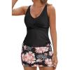 imageAleumdr Womens Tankini Swimsuit Two Piece Tummy Control Bathing Suit Twist Front Swim Tank Top with SkirtFloral Black