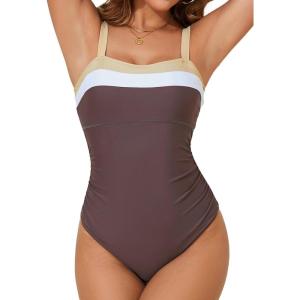 imageAleumdr One Piece Swimsuit Women Athletic Bathing Suits Color Block Womens Swimsuits SwimwearA4 Brown