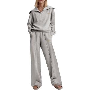 imageAleumdr Two Piece Outfits Half Zip Sweatshirt Sweatsuit Lounge Sets for Women Matching Set Wide Leg Sweatpant TracksuitA9 Black