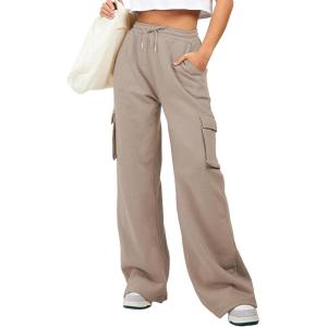 imageAleumdr Women High Waisted Drawstring Wide Leg Cargo Pants 2025 Trendy Casual Baggy Joggers Pants with PocketsSimply Taupe