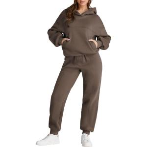 imageAleumdr Womens 2 Piece Outfits Matching Sets Sweatsuit Hoodie Oversized Sweatshirts with Sweatpants Tracksuits Fall OutfitsA4 Brown