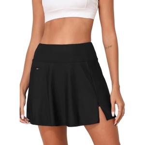 imageAleumdr Womens 3quot High Waisted Swim Skirt with Zipper Pockets Tummy Control Side Split Bathing Suit Swimsuit Tankini BottomsBlack