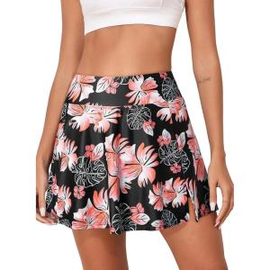 imageAleumdr Womens 3quot High Waisted Swim Skirt with Zipper Pockets Tummy Control Side Split Bathing Suit Swimsuit Tankini BottomsFloral Black
