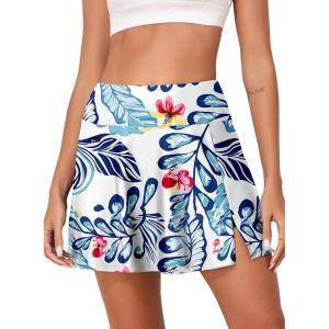 imageAleumdr Womens 3quot High Waisted Swim Skirt with Zipper Pockets Tummy Control Side Split Bathing Suit Swimsuit Tankini BottomsFloral Blue